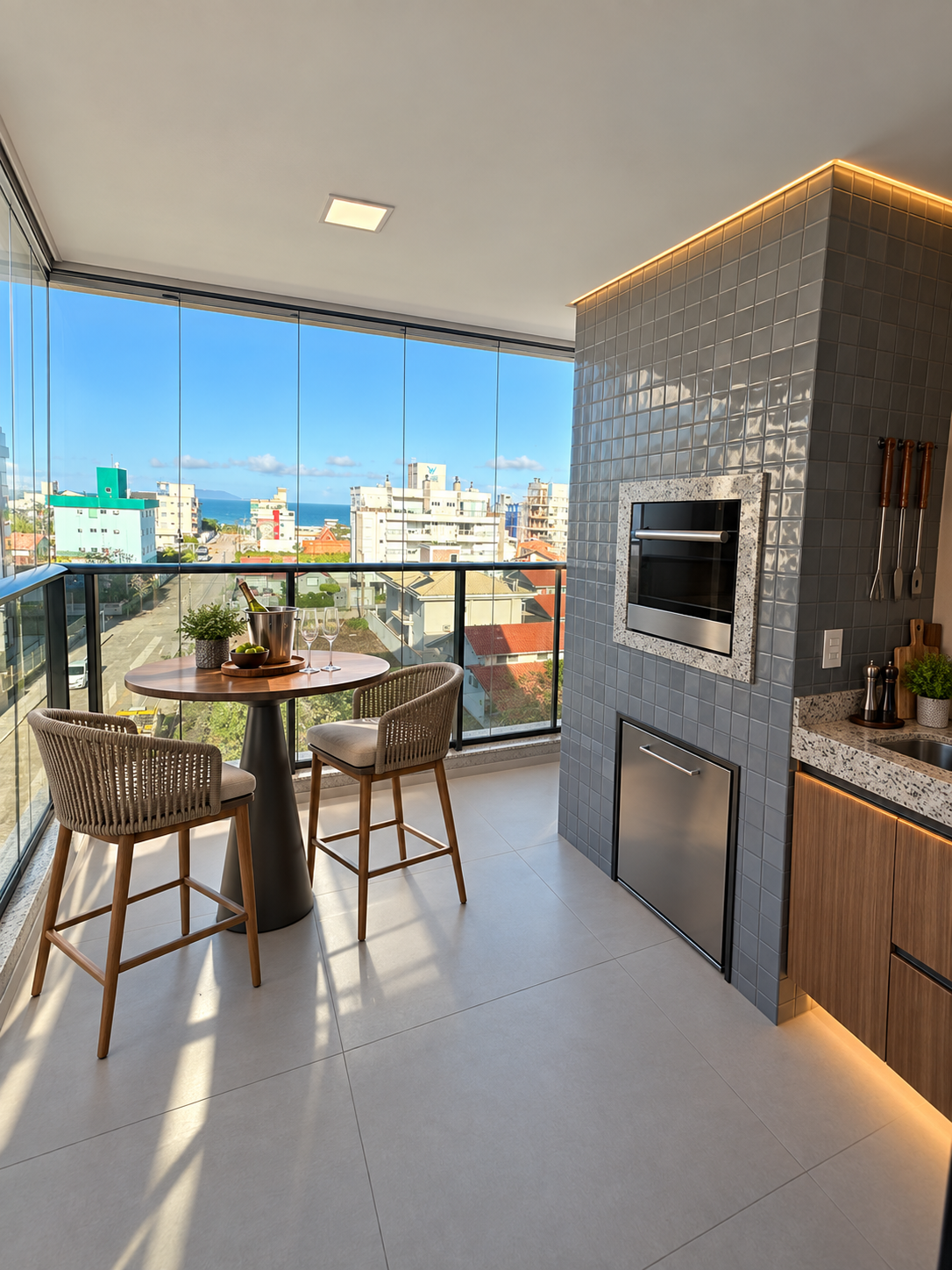 Illustrative image of a gourmet balcony with sea view